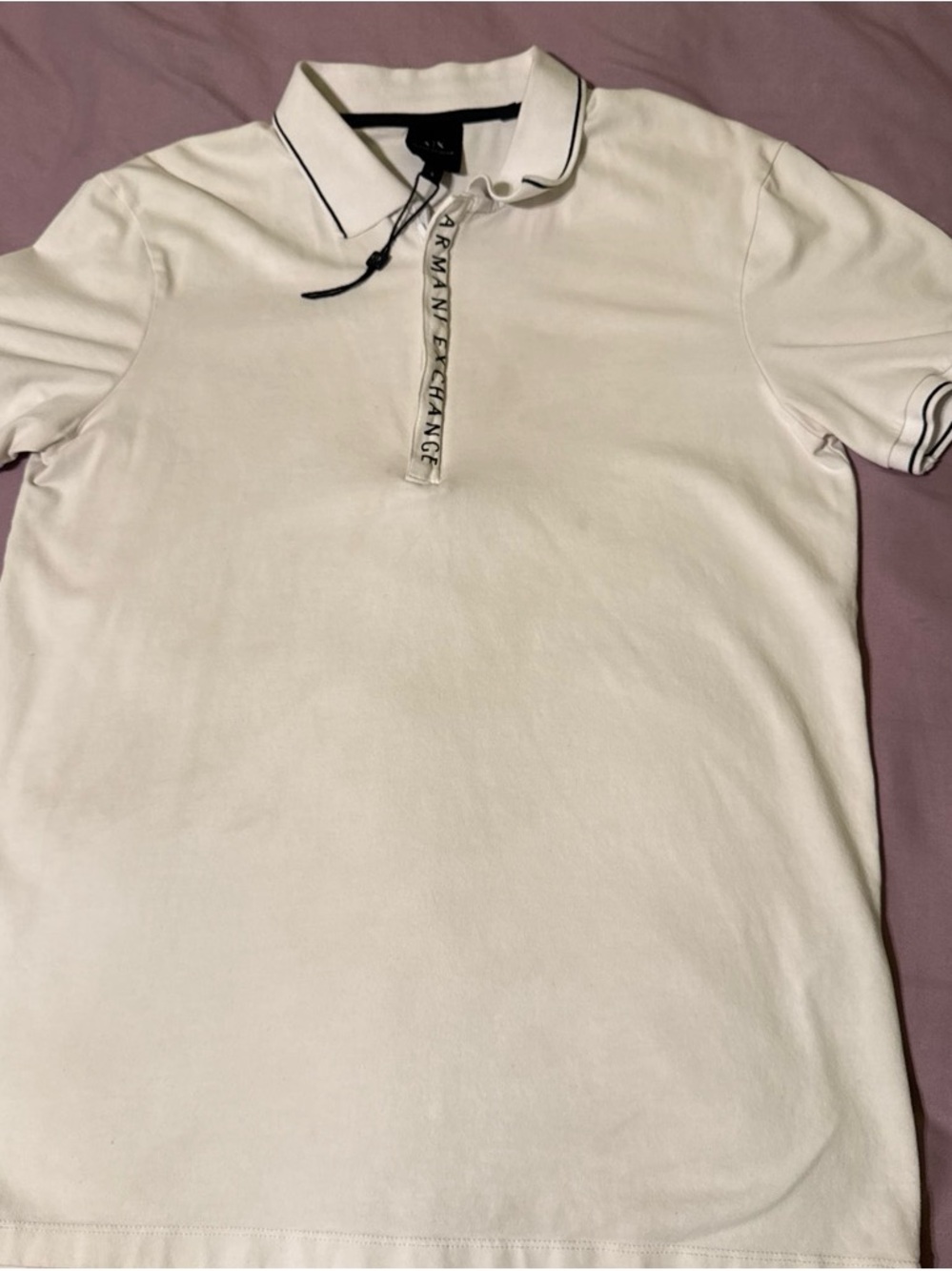 Armani Exchange White Polo with Black Contrast Trim